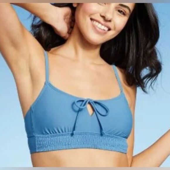 NWT Blue Xhilaration Vacation Beach Coastal Classic Minimalist Bikini Swimsuit L - Picture 2 of 16